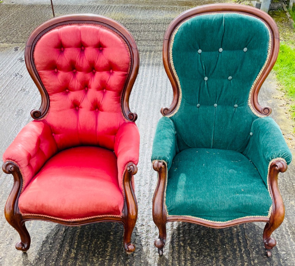 Matched Pair of Victorian Armchairs (suiting reupholstery)
