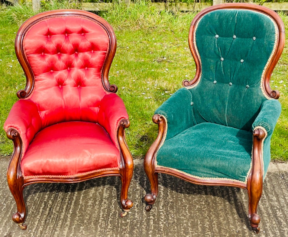 Matched Pair of Victorian Armchairs (suiting reupholstery) View III