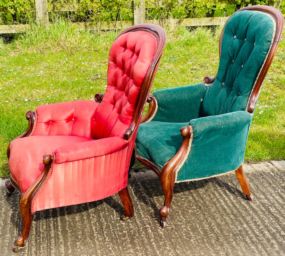 Matched Pair of Victorian Armchairs (suiting reupholstery) View IV