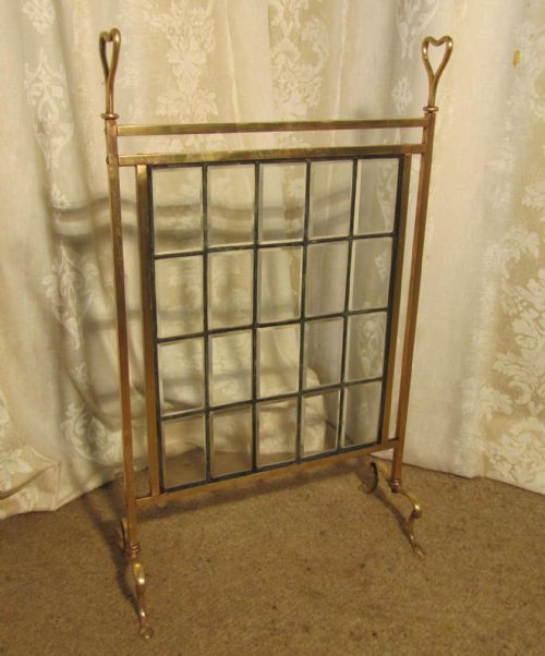 A Victorian Brass and Glass Art Nouveau  Fire Screen