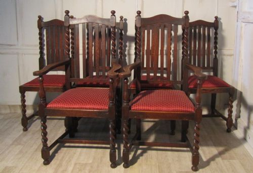 A Set of 6 Victorian Barley Twist Oak Dining Chairs