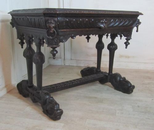 A Victorian Green Man Carved Oak Hall or Centre Table

