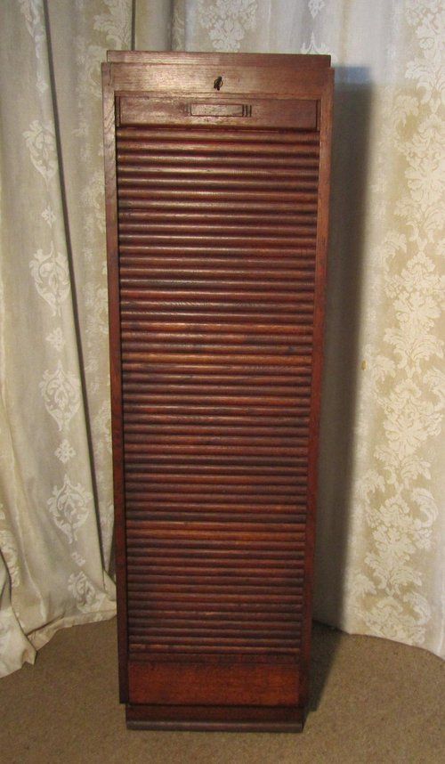 A French Tambour Fronted Oak Art Deco Filing Cabinet