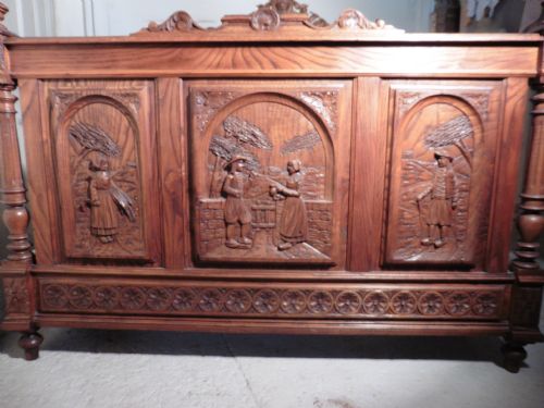 fig 1. Breton Carved Oak and Chestnut Marriage Double Bed