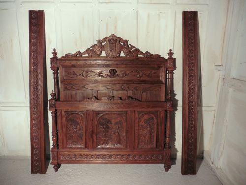 fig 2. Breton Carved Oak and Chestnut Marriage Double Bed