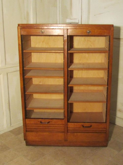 fig 1. A French Tambour Double Fronted Oak Art Deco Filing Cabinet