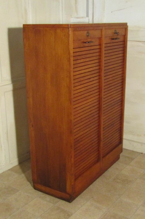 fig 2. A French Tambour Double Fronted Oak Art Deco Filing Cabinet