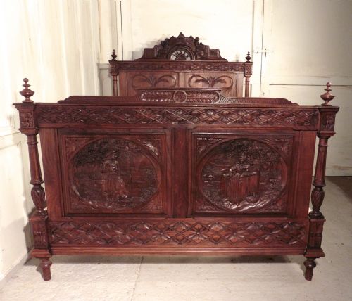 Breton Carved Oak Marriage Double Bed
