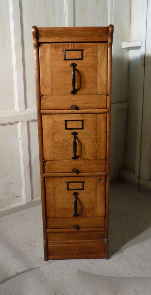 Large Art Deco 3 Drawer Oak Filing Cabinet