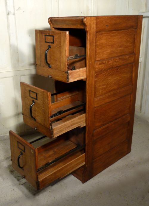 fig 1. Large Art Deco 3 Drawer Oak Filing Cabinet