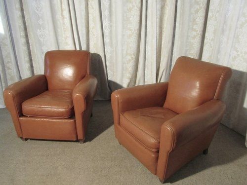 A Pair of French Art Deco Leather Club Chairs