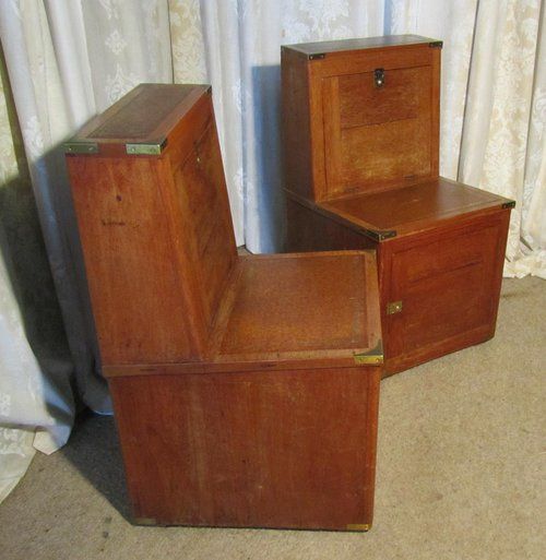 A Pair of 19th Century Campaign or Steamer Library Steps, Oak Cabin Bedside Tables