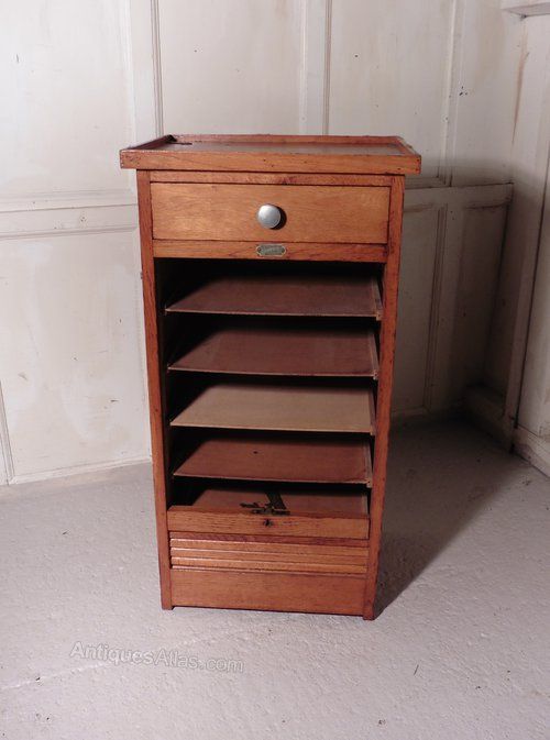 Tambour Fronted Oak Art Deco Filing Cabinet, by H.dupuis Paris