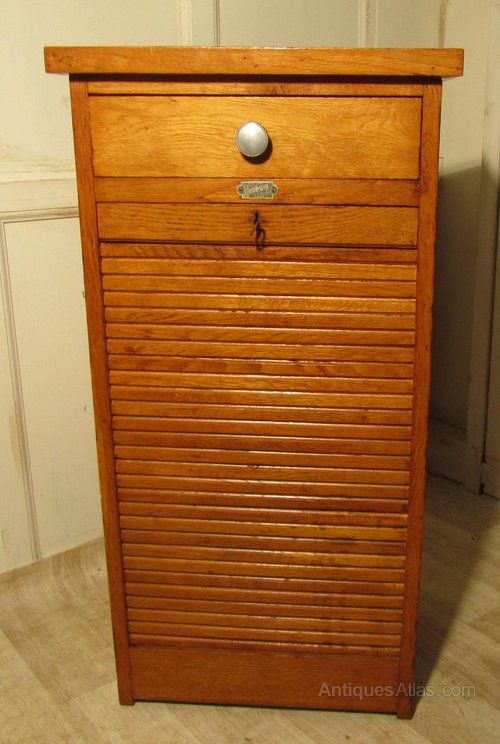 fig 1. Tambour Fronted Oak Art Deco Filing Cabinet, by H.Dupuis Paris