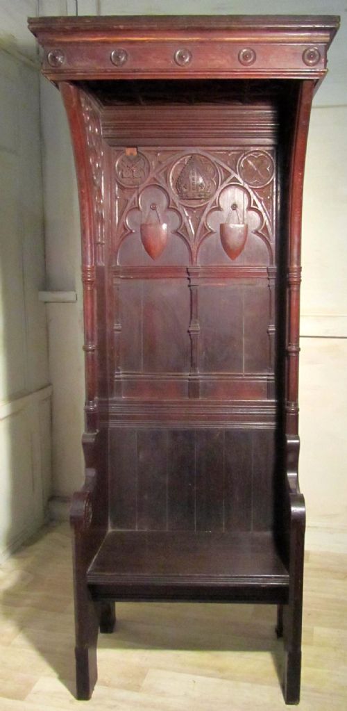 Victorian Carved Gothic Oak Bishops Chair, Throne