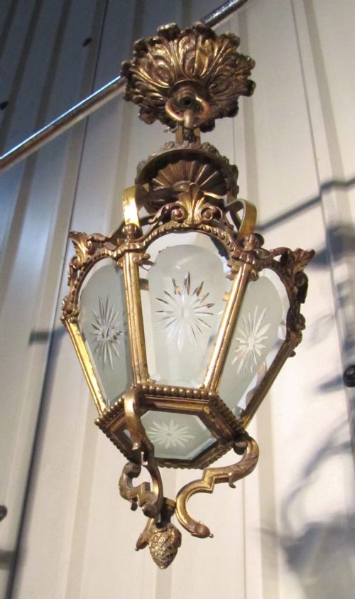 fig 1. French Brass and Etched Glass Lantern