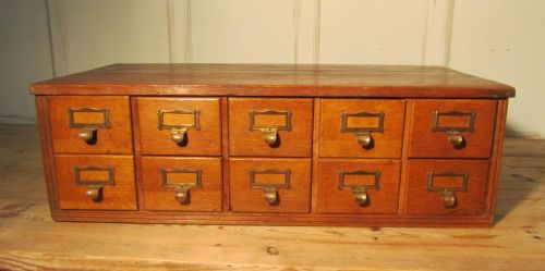 Golden Oak 10 Drawer Card Index Filing Cabinet