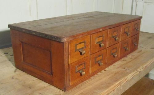 fig 1. Golden Oak 10 Drawer Card Index Filing Cabinet