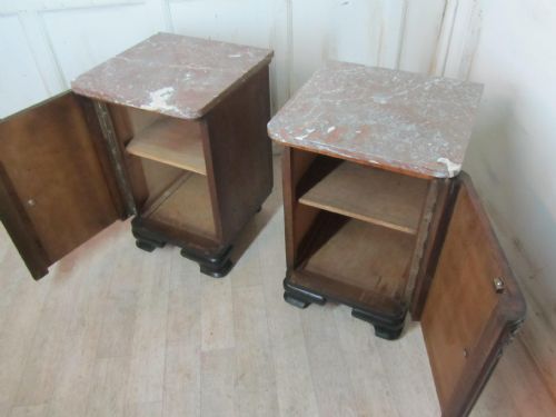 fig 2. Pair French Marble Topped Oak Art Deco Bedside Cupboards