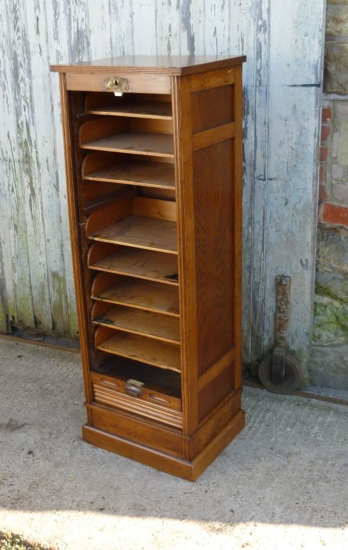 French Tambour Golden Oak Art Deco Filing Cabinet