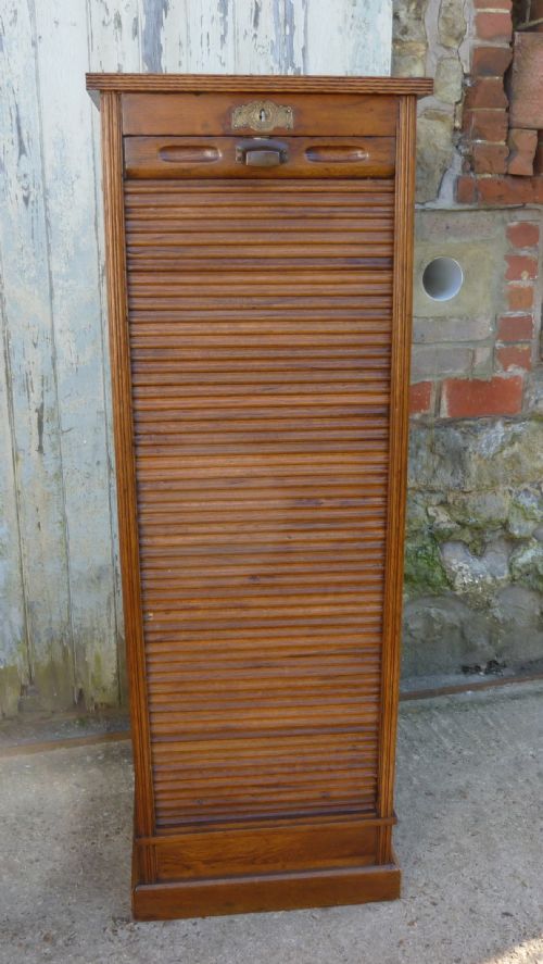 fig 1. French Tambour Golden Oak Art Deco Filing Cabinet