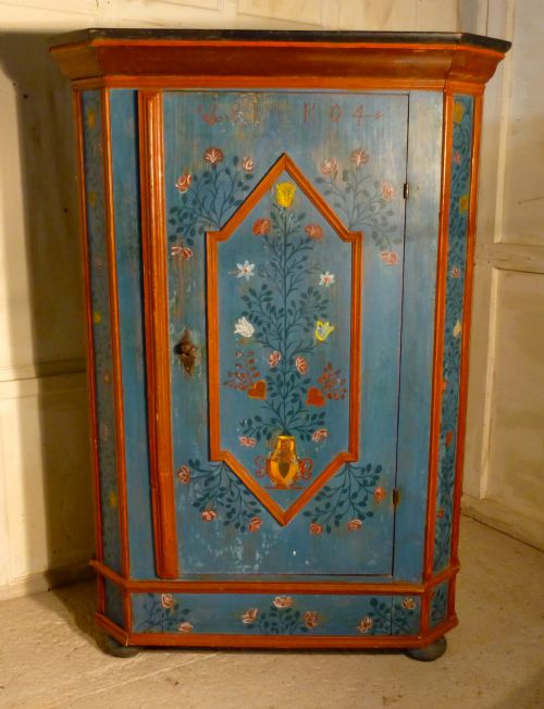 A Painted Marriage Cupboard Wardrobe Dated 1804