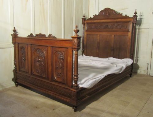 Breton Carved Golden Oak Marriage Double Bed