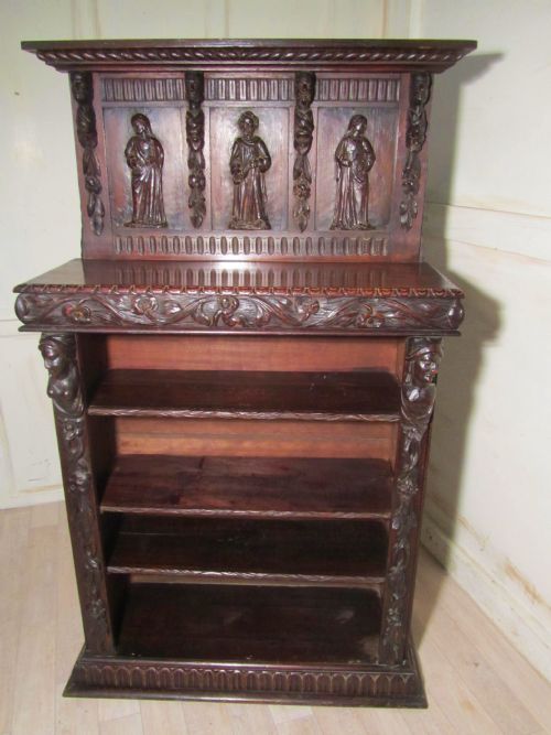 18th Century Gothic Carved Oak Open Bookcase