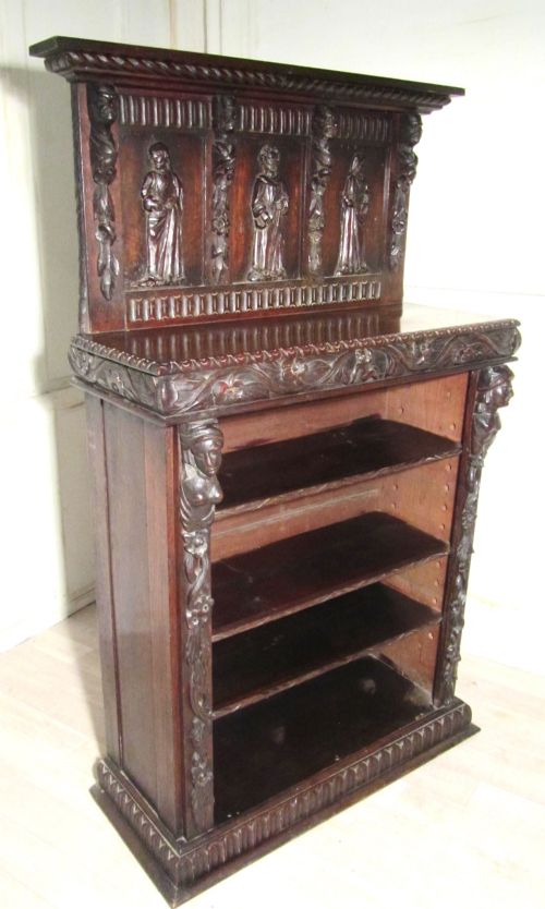 fig 2. 18th Century Gothic Carved Oak Open Bookcase