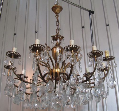 fig 2. A Charming and Very Large French Cut Glass and Brass 12 Branch Chandelier