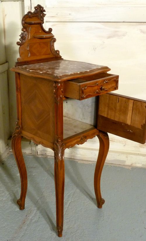 fig 1. French Rococo 19th Century Walnut Bedside Cabinet  