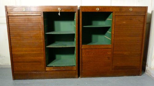fig 2. A Pair French Tambour Double Fronted Oak Art Deco Filing Cabinets