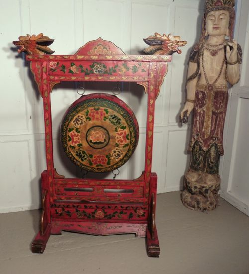 Large Painted Chinese Imperial Dojo Drum, or Dinner Gong