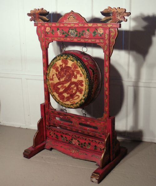 fig 1. Large Painted Chinese Imperial Dojo Drum, or Dinner Gong