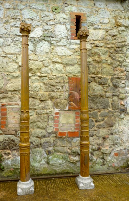 A Pair of Antique Corinthian Type Columns, Carved Painted