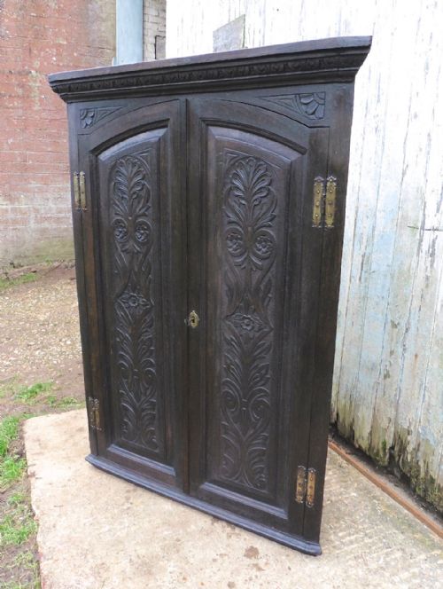 fig 1. 18th Century Gothic Carved Oak Corner Cupboard