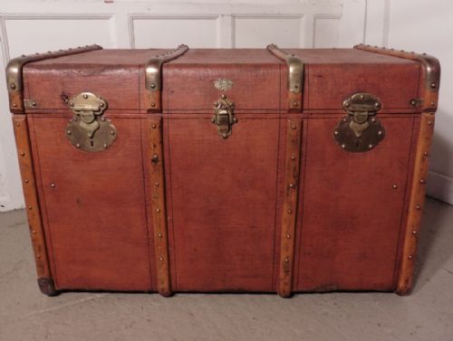 fig 3. Large French Canvas, Wood and Brass Bound Steamer Trunk, by ABRIVARD