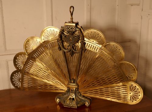 Victorian Folding Brass Fire Screen Peacock’s Tail Fire Guard