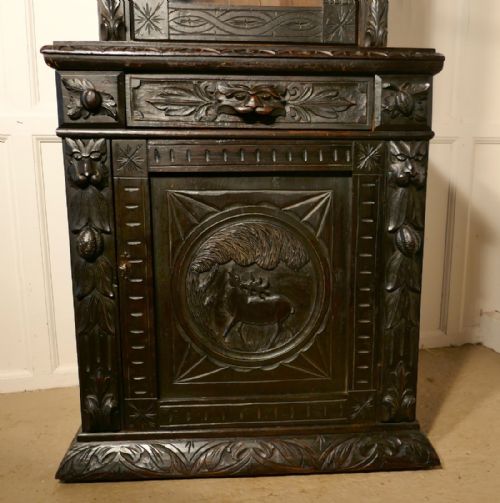 fig 5. Early Victorian Carved Gothic Oak Bookcase, Green Man Game Cupboard