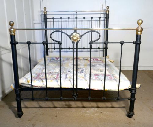 Victorian Art Nouveau Brass and Iron Double Bed