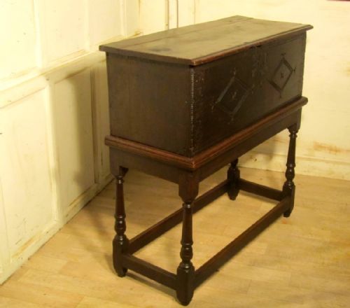 fig 2. 17th Carved Oak Bible Box, Chest on Stand