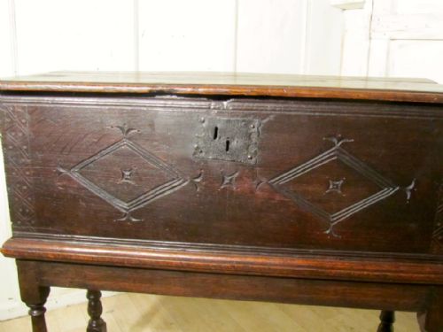 fig 3. 17th Carved Oak Bible Box, Chest on Stand