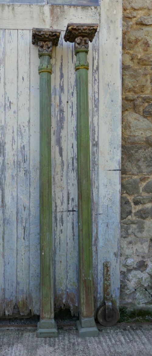 fig 2. A Pair of Antique Carved and Painted Corinthian Type Columns