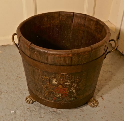 fig 2. An Oak Iron Bound Ships Barrel, with the Royal Coat of Arms