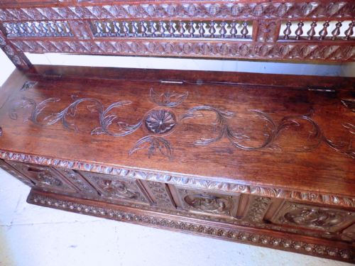 fig 1. A Breton High Back Carved Oak Box Settle