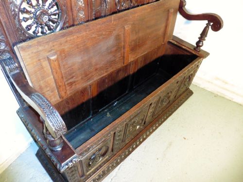 fig 2. A Breton High Back Carved Oak Box Settle