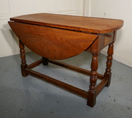 fig 1. French Country Elm Drop Leaf Table, Kitchen Dining Table
