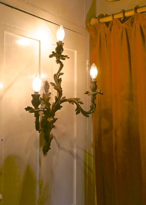 fig 1. A set of 5 Large Gilded Bronze Triple French Wall Sconces