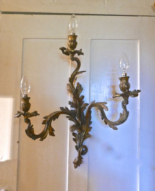 fig 3. A set of 5 Large Gilded Bronze Triple French Wall Sconces