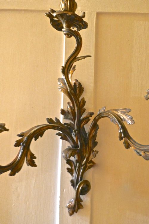 fig 4. A set of 5 Large Gilded Bronze Triple French Wall Sconces